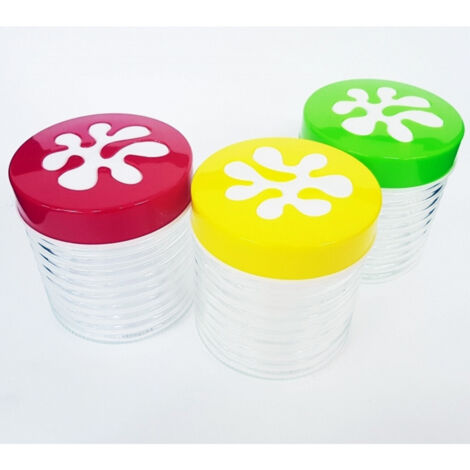 Trade Shop - Tris Di 3 Barattoli Vetro Con Coperchio Colorato Righe Sale Zucchero Caffe' Dolci -