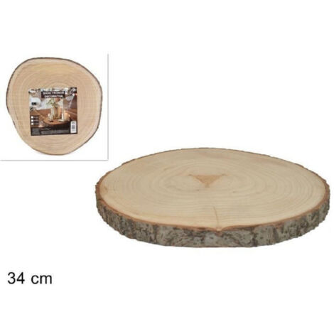 Trade Shop - Tronco Base Madera Natural Disco Ornamental Diámetro 34 Cm Redondo -