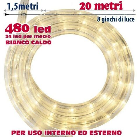 Trade Shop - Tubo Luminoso 20 Metri Led Bianco Caldo 480 Luci Per Interno E Per Esterno