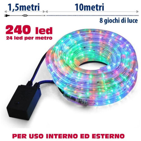 Trade Shop - Tubo Luminoso Natalio 10 Metri Led Multicolor Controler 8 Funciones X External -