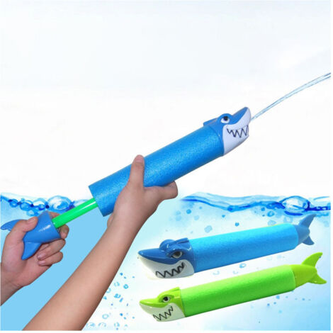 Trade Shop - TUBO SPARA ACQUA 33X5CM 90ML A FORMA DI SQUALO POMPA GIOCATTOLO 2 COLORI 6722076 -