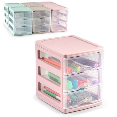 Trade Shop - Turia Cajonera De Plástico 3 Cajones 13,5 X 17 X 17 Cm Varios Colores 112241a -