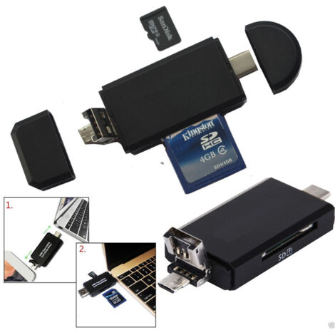 Trade Shop - TYP-C MICRO USB OTG ADAPTER USB 2.0 SD Micro SD KARTENLESER PC SMARTPHONE -
