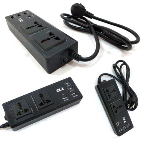Trade Shop - Universal-Sockel Multi-Plugs UK ITA 4 USB 2.1A 1A 5V Schwarzer Schalter -