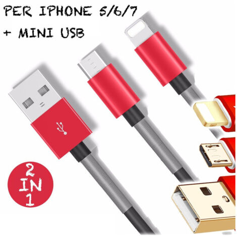 Trade Shop - USB 2.0 CARICATOR BATTERIEN UND SYNC FÜR IPHONE 5 6 7 E SAMSUNG 2 IN 1 RAPIDO -