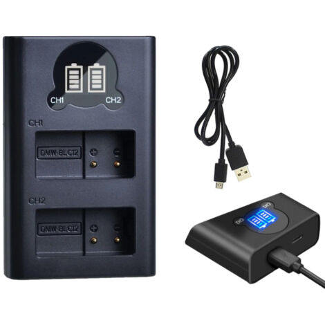 Trade-Shop USB-C Akku Dual Schnell-Ladegerät für 2 Akkus mit LCD kompatibel mit Panasonic Lumix DMC-G80M DMC-GH2GK DMC-GH2HGK DMC-GH2HK DMC-GH2HS