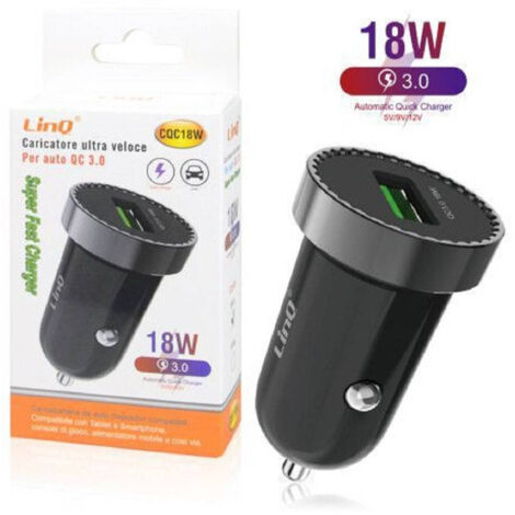 Trade Shop - USB CARICATOR 18W RAPIDO FÜR AUTO CQC18W CARICABATTERIA UNIVERSALE ACCENDISIGARI -