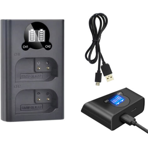Trade-Shop USB Typ-C Doppel Akku Dual Schnell-Ladegerät für 2 Akkus mit LCD kompatibel mit Panasonic Lumix GH5 GH5S GH5 Mark 2 GH5 II DC-G9 II DC-GH6