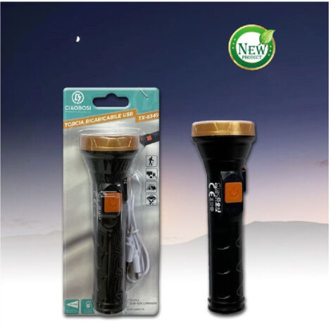 Trade Shop - USB WIEDERAUFLADBARE LED-TASCHENLAMPE FÜR WANDERN UND CAMPING TX-8349 -
