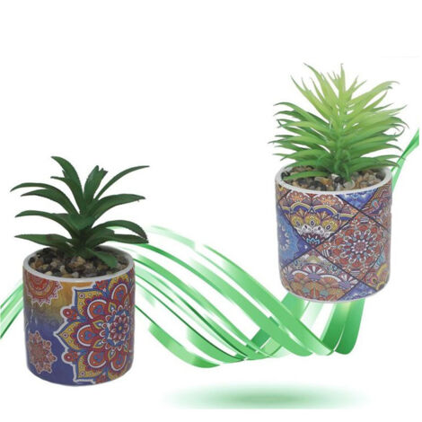 TRADE SHOP - Vaso In Ceramica Con Piantina Artificiale 15 Cm Pianta Idea Regalo Bomboniera -