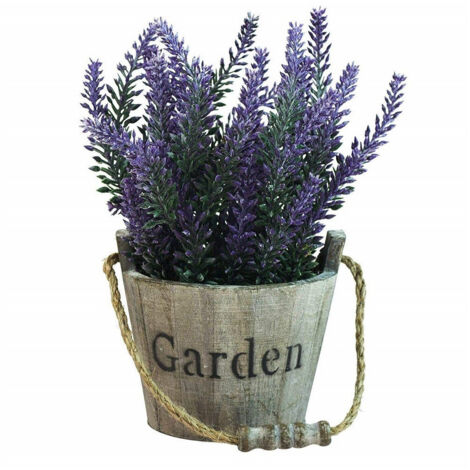 TRADE SHOP - Vaso Legno Scritta Garden Fiori Lavanda Artificiali Piantina Decorazione Casa Appendere -
