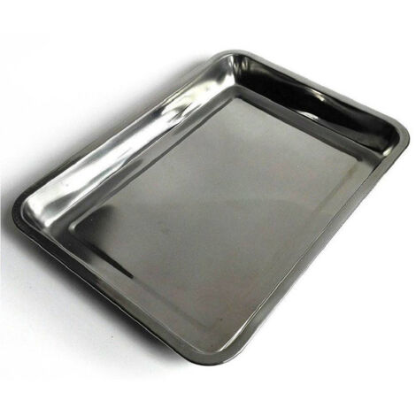 Trade Shop - Vassoio Guantiera Rettangolare In Acciaio Inox Portata Cucina 32 X 22 X 4,8 Cm -