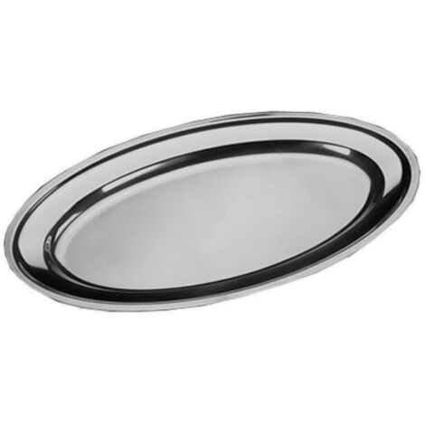 TRADE SHOP - Vassoio Piatto Ovale In Acciaio Inox Portata Cucina Diametro 35cm -