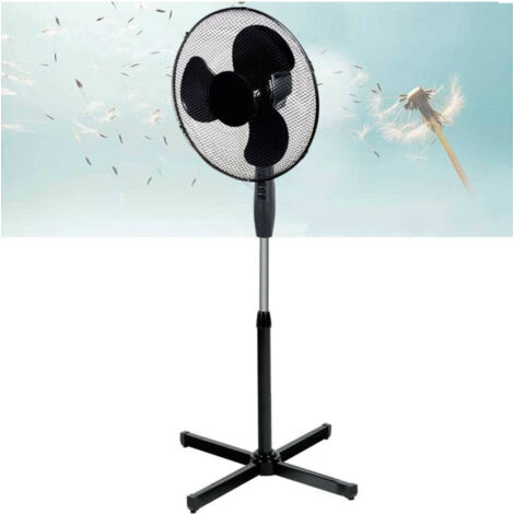 Trade Shop - Ventilador De Columna Independiente 45w Palas 40cm 3 Velocidades Altura Regulable Negro -