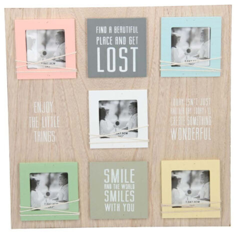 Trade Shop - Vintage Mdf Marco De Fotos De Pared 5 Lugares Con Frases De Madera 38x38 Cm -