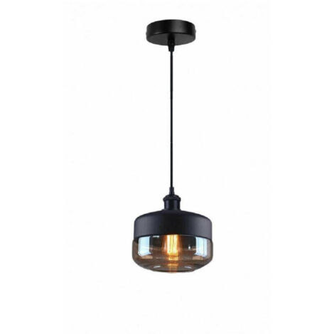 Trade Shop - VINTAGE PENDEL DECKENLEUCHTE E27 SCHWARZES GLAS BERNSTEIN EFFEKT LP13 -