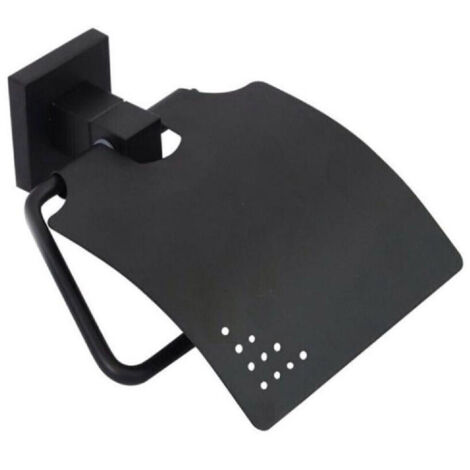 Trade Shop - WANDMONTIERTER TOILETTENPAPIERROLLENHALTER MIT SCHWINGDECKEL, SCHWARZER STAHL 79981 -
