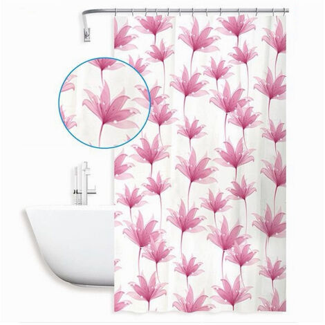 Trade Shop - WASSERDICHTER ANTI-SCHIMMEL DUSCHVORHANG 180X200 CM MIT RINGEN BADEZIMMER ROSA BLUMEN 59803 -