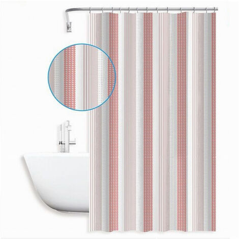 Trade Shop - WASSERDICHTER ANTI-Schimmel-DUSCHVORHANG 240X200 CM MIT BADEZIMMERRINGEN 59814 ROSA STREIFEN -