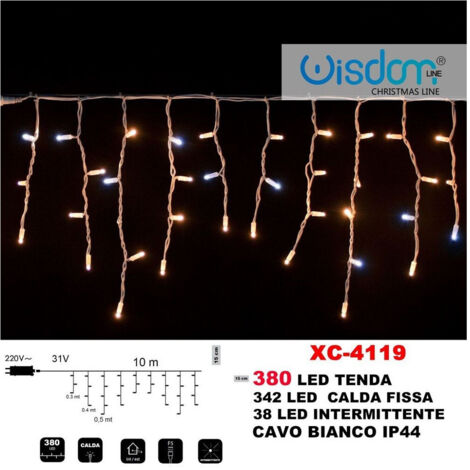Trade Shop - WEIHNACHTSLICHTERVORHANG 380 LED FEST + INTERMITTIEREND WARMES LICHT IP44 XC-4119 -