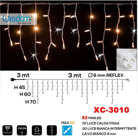 Trade Shop - WEIHNACHTSLICHTERVORHANG 92 LED FESTES WARMES LICHT + BLINKENDES WEISSES LICHT XC-3010 -