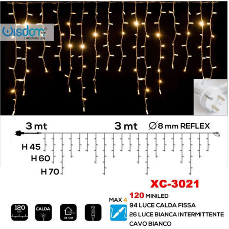 Trade Shop - WEIHNACHTSLICHTVORHANG 120 LED FESTES WARMES LICHT + BLINKENDES WEISSES LICHT XC-3021 -
