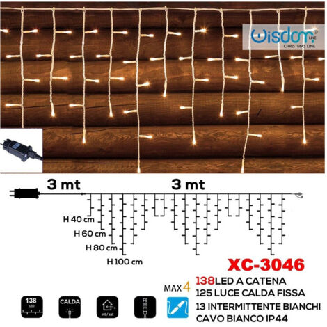 Trade Shop - WEIHNACHTSLICHTVORHANG 138 LED FESTES WARMES LICHT + BLINKENDES WEISSES LICHT XC-3046 -