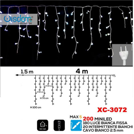 Trade Shop - WEIHNACHTSLICHTVORHANG 200LED FESTES WEISSES LICHT + BLINKENDES WEISSES LICHT XC-3072 -