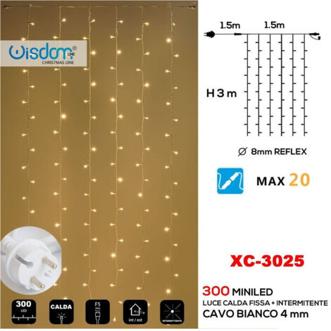 Trade Shop - WEIHNACHTSLICHTVORHANG 300 LED FESTES WARMES LICHT + BLINKENDES WEISSES LICHT XC-3025 -