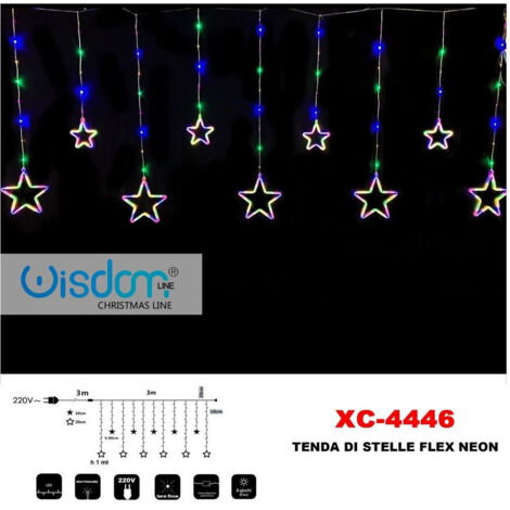 Trade Shop - WEIHNACHTSLICHTVORHANG NEON-STERNE MEHRFARBIGE LICHTER FEST 8 LICHTSPIELE XC-4446 -