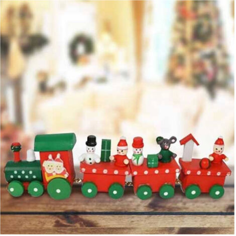 Trade Shop - Weihnachtszug aus Holz mit 4 Wagen, 20 cm, rot und weiß, Weihnachtsdekoration -