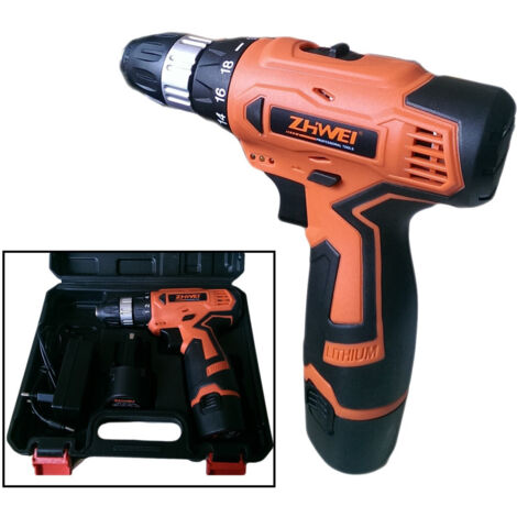 Trade Shop - WIEDERAUFLADBARER AKKU-BOHRSCHRAUBER 2 BATTERIEN 12 VOLT 10mm BOHRFUTTER -