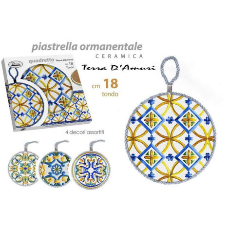 Trade Shop - WORLD TONDA 18CM CERAMICA TERRA D'AMURI MIT CORDINO DECORI ASS 816543 -