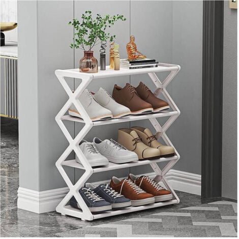 TRADE SHOP TRAESIO Trade Shop - X-Schuhregal, multifunktional, aus Stahl, abnehmbarer Schuhhalter, Weiß -