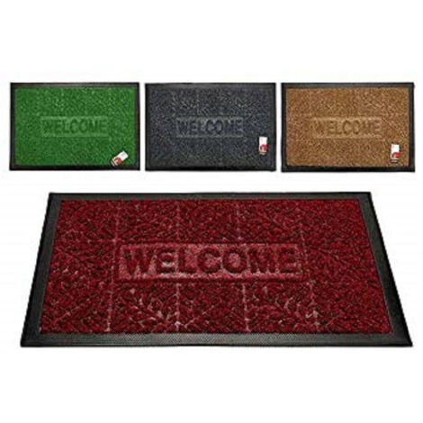 TRADE SHOP - Zerbino Tappeto In Gomma Scritta Welcome Rettangolare 60x40cm Antiscivolo Ingresso -