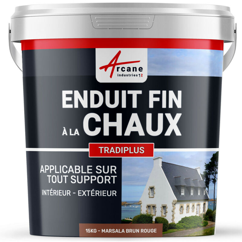 Arcane Industries - Enduit fin à la chaux décoration intérieure extérieur maison tradiplus - 15 kg (jusqu'à 14 m²) Marsala Brun Rouge
