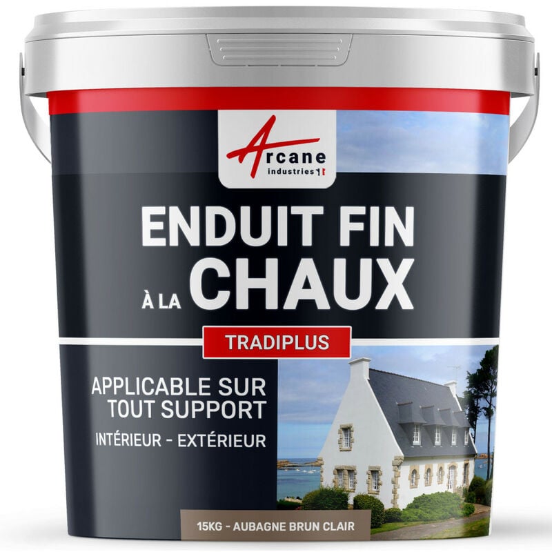 Arcane Industries - Enduit fin à la chaux décoration intérieure extérieur maison tradiplus - 15 kg (jusqu'à 14 m²) Aubagne - Brun Clair