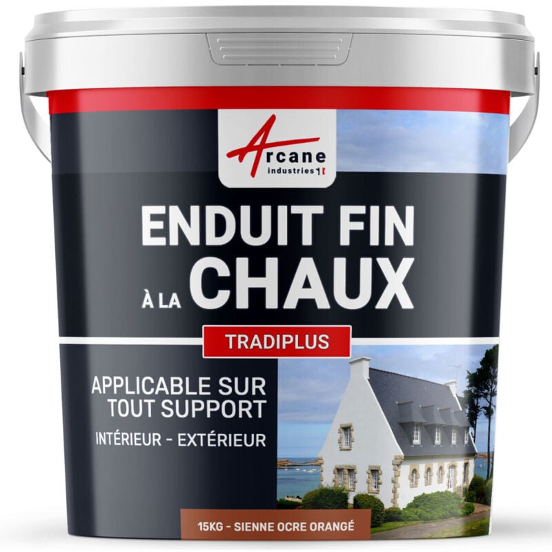 Arcane Industries - Enduit fin à la chaux décoration intérieure extérieur maison tradiplus - 15 kg (jusqu'à 14 m²) Sienne - Ocre Orangé