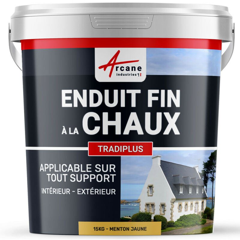 Arcane Industries - Enduit fin à la chaux décoration intérieure extérieur maison tradiplus - 15 kg (jusqu'à 14 m²) Menton Jaune