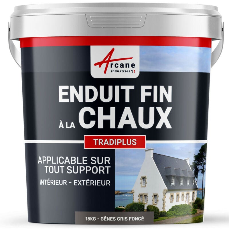 Arcane Industries - Enduit fin à la chaux décoration intérieure extérieur maison tradiplus - 15 kg (jusqu'à 14 m²) Gênes - Gris Foncé