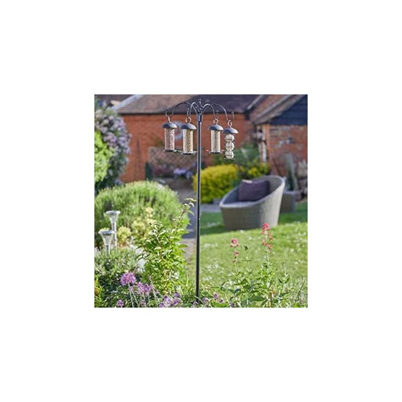 Traditional 4 Arm Complete Quartet Wild Bird Feeding Station includes Metal Feeders for Seeds, Peanuts, Suet Balls, Suet Cakes Bird Feeder Seed with