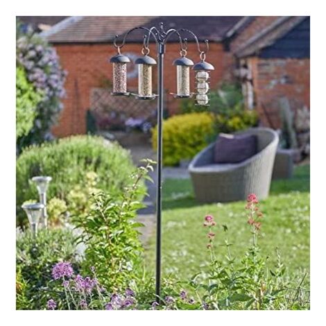 Traditional 4 Arm Complete Quartet Wild Bird Feeding Station includes Metal Feeders for Seeds, Peanuts, Suet Balls, Suet Cakes Bird Feeder Seed with Hanging Brackets Garden Outdoor