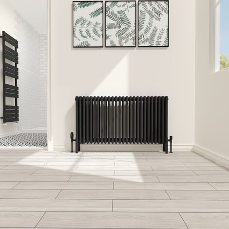 Traditional 4 Column Radiator Cast Iron Style Heating Rads Horizontal Black 600x1190mm