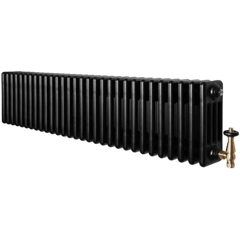 Monster Shop Traditional 4 Column Radiator & Valves - 300 X 1370mm - Black