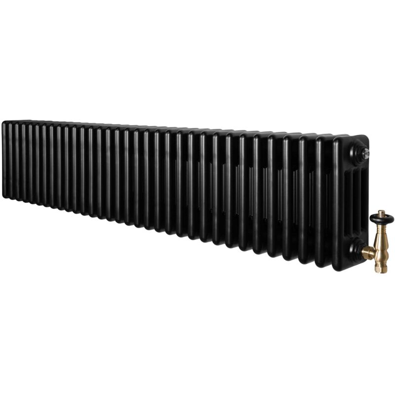 Monster Shop Traditional 4 Column Radiator & Valves - 300 X 1505mm - Black