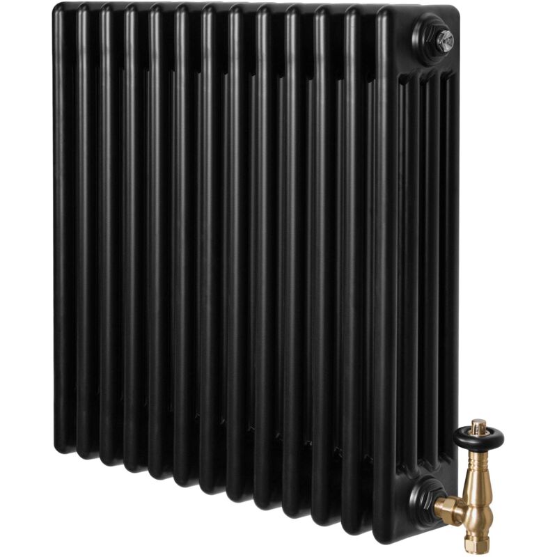 Monster Shop Traditional 4 Column Radiator & Valves - 600 X 605mm - Black
