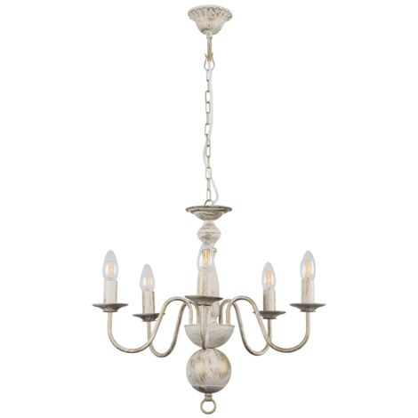 Traditional 5 Way Flemish Style Ceiling Light Chandelier Fitting in a Shabby Chic Distressed White Effect Finish Traditional 5 Way Flemish Style Ceiling Light Chandelier Fitting in a Shabby Chic Distressed White Effect Finish