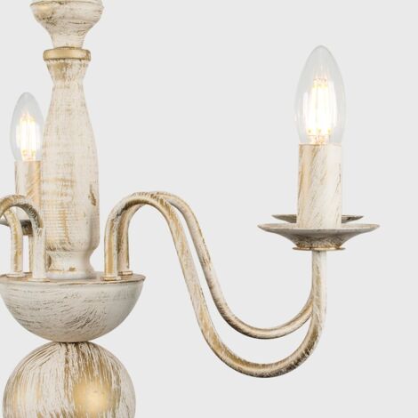Traditional 5 Way Flemish Style Ceiling Light Chandelier Fitting in a Shabby Chic Distressed White Effect Finish Traditional 5 Way Flemish Style Ceiling Light Chandelier Fitting in a Shabby Chic Distressed White Effect Finish