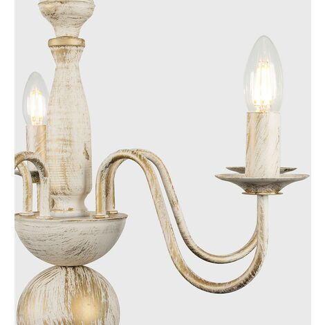 Traditional 5 Way Flemish Style Ceiling Light Chandelier Fitting in a Shabby Chic Distressed White Effect Finish Traditional 5 Way Flemish Style Ceiling Light Chandelier Fitting in a Shabby Chic Distressed White Effect Finish