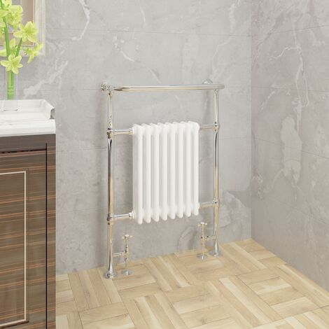 Traditional 952x659mm Heated Towel Bathroom Rail Chrome & White